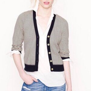 J. CREW Perfect Fit beige/navy stripe cardigan, Sz XXS.